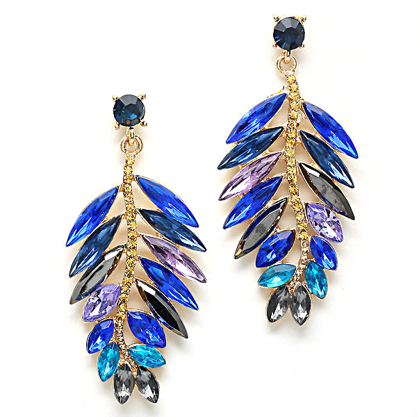 Multi-colored Blue Curved Leaf Gemstone Earrings